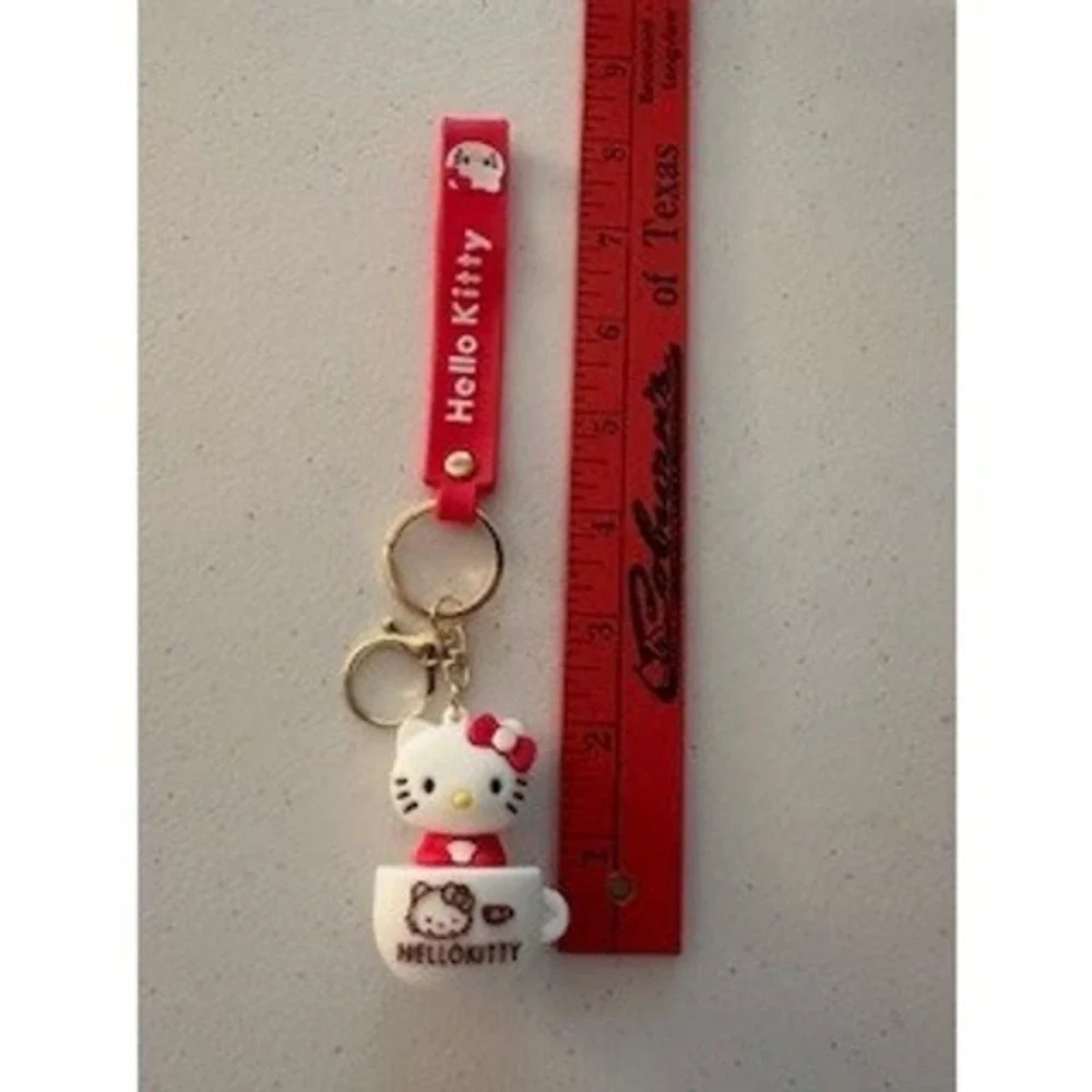 Sanrio Hello Kitty Teacup Keychain Red Wristlet Strap 3D Figure Bag Charm